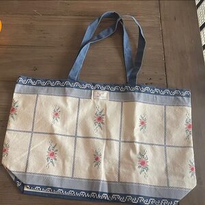 Sézane Floral Patterned Tote Bag with Blue Accents